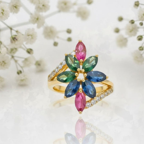 Classic Haxagon shape-Stone Ruby in Diamond Ring