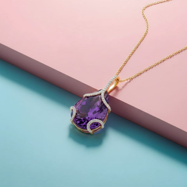 Pear-Cut Amethyst Pendant with Diamond Cover