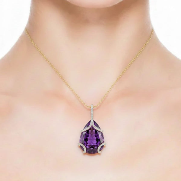 Pear-Cut Amethyst Pendant with Diamond Cover