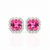 Cushion-Cut Ruby Stud Earrings with Diamond Baguette and Round Halo
