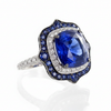 Cushion-Cut Blue Sapphire Ring in 14K White Gold with Double Diamond and Sapphire Halo