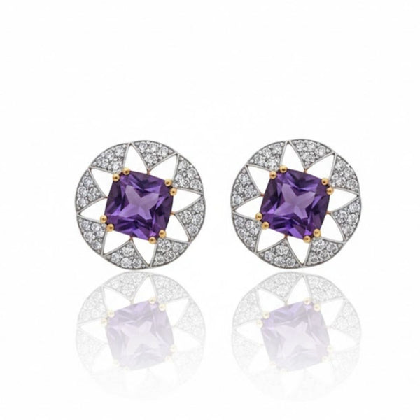 The Orbital Stud: Deep Amethyst in Ascher-Cut Diamond Earring
