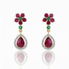 Natural Ruby & Emerald In Diamond Three Petal Earrings