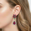 Natural Ruby & Emerald In Diamond Three Petal Earrings