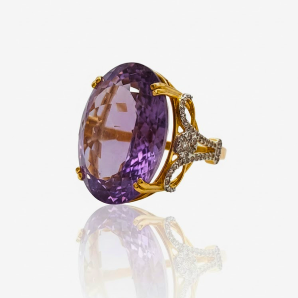 Cocktail Oval Cut Bold Amethyst Ring with Diamonds