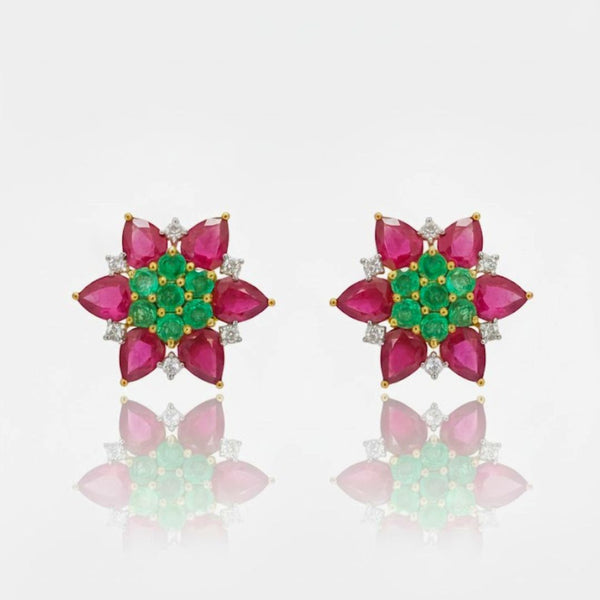 Emerald - Truncated Ruby Studs in diamond Earring
