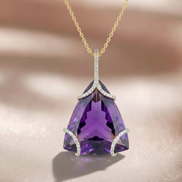 Claw-Set Trillion Amethyst Diamond Cover Pendant