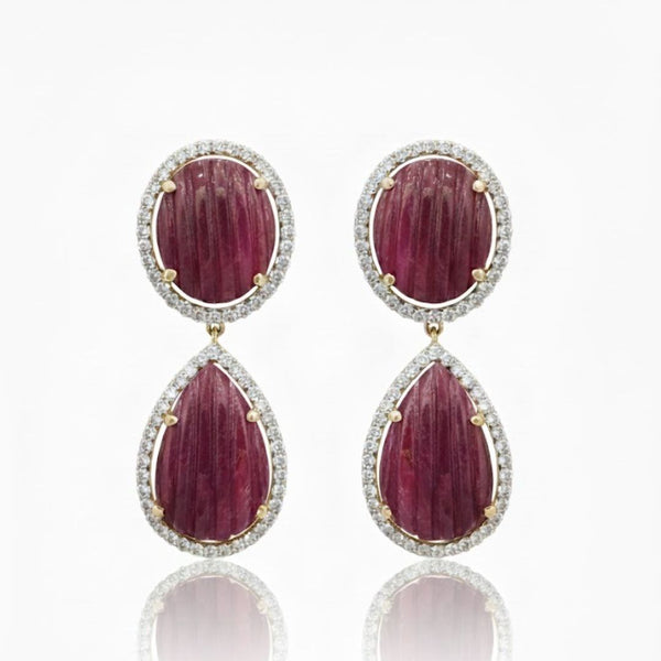 Ruby Oval cut Drop with diamond Earrings