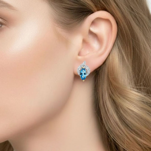 Blue Topaz Solitaires with Diamond Pavé Accents