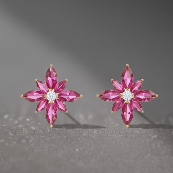 Marquise Ruby and Diamond Stud earrings