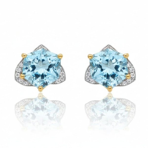 The Celestia Hexagon: Sky Blue Topaz & Diamond Earrings