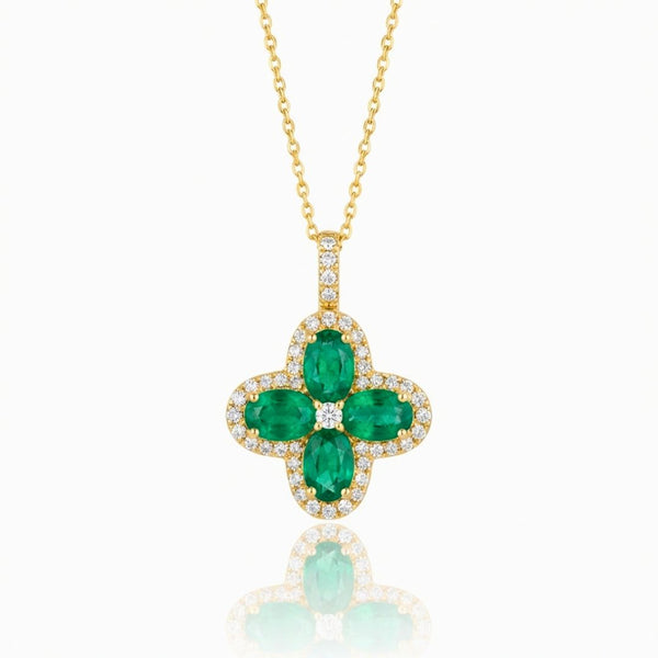 Diamond Framed Emerald Clover Pendant