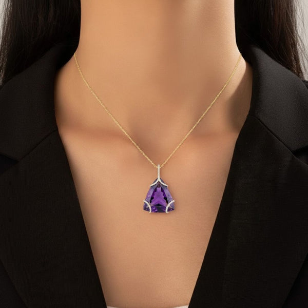 Claw-Set Trillion Amethyst Diamond Cover Pendant