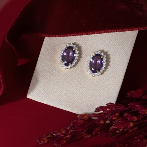 The Empress Halo Oval-Cut Royal Amethyst & Brilliant Diamond Studs