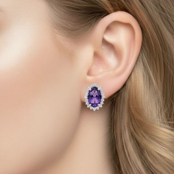 The Empress Halo Oval-Cut Royal Amethyst & Brilliant Diamond Studs
