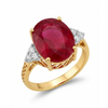 Majestic Oval Ruby Gold Ring with Brilliant Round Diamond Side Stones