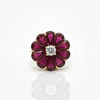 Antique Style Ruby Petal Cocktail Ring with Brilliant Diamond Center