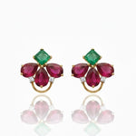 Botanical Carved Ruby & Brilliant-Cut Diamond Halo Earrings