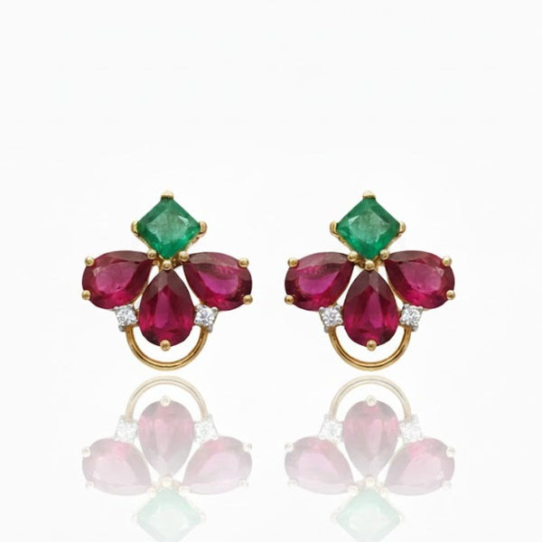 Botanical Carved Ruby & Brilliant-Cut Diamond Halo Earrings