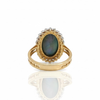 Cabochon - Cut Green Fire Opal With Diamond Ring