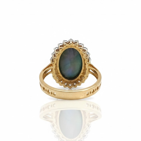 Cabochon - Cut Green Fire Opal With Diamond Ring