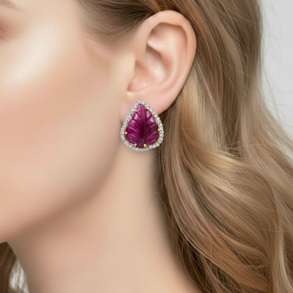 Botanical Carved Ruby & Brilliant-Cut Diamond Halo Earrings