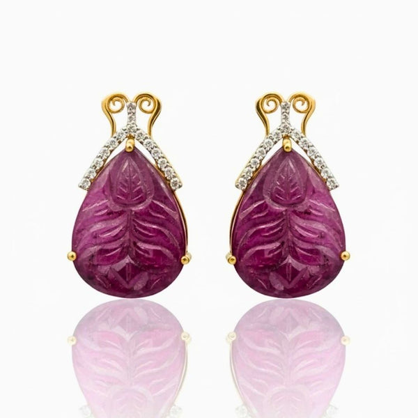 Hand-Carved Rubellite Drops with Pavé Diamond Accents Earring