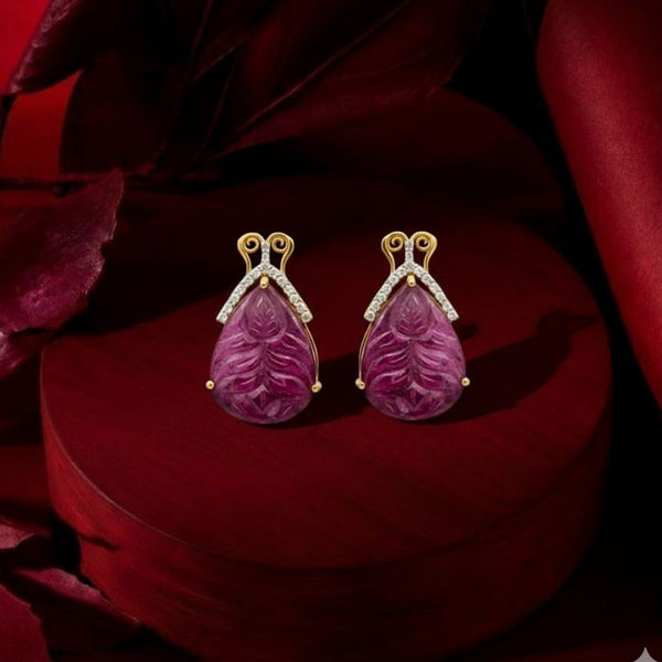 Hand-Carved Rubellite Drops with Pavé Diamond Accents Earring