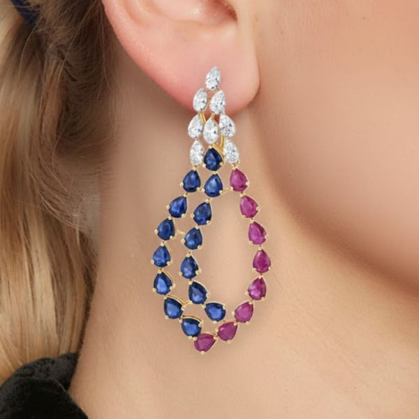 Hand-Carved Rubellite Drops with Pavé Diamond Accents Earring