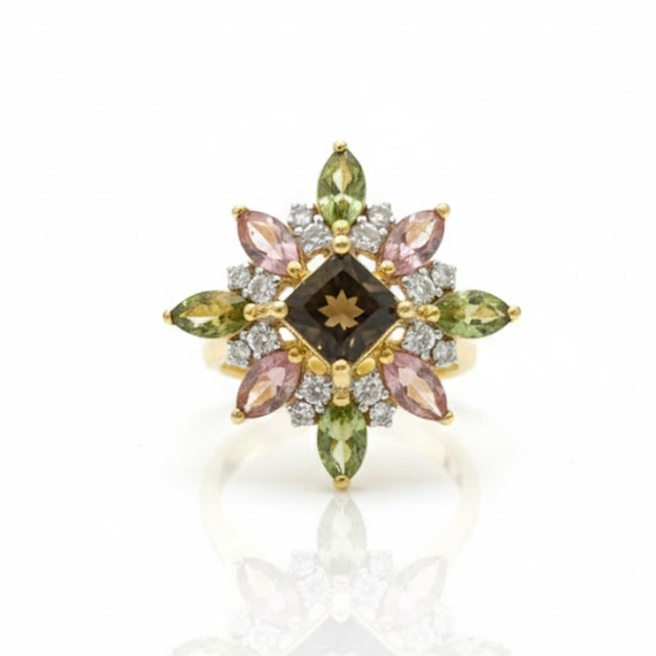 Autumnal Garden Statement Ring with Marquise Tourmaline and Diamond Ring