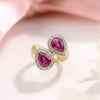 Natural Ruby Two-Stone Pear-Cut in Diamond Ring