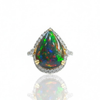 Cabochon - Cut Green Fire Opal With Diamond Ring