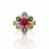 Natural Ruby and Multi-Color Tourmaline Floral Cluster Ring with Diamond Accents