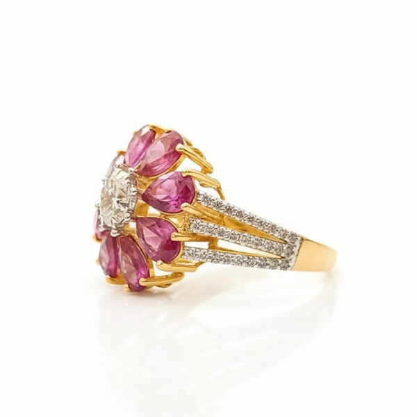 Nature Inspired Rhodolite & Diamond Flower Ring