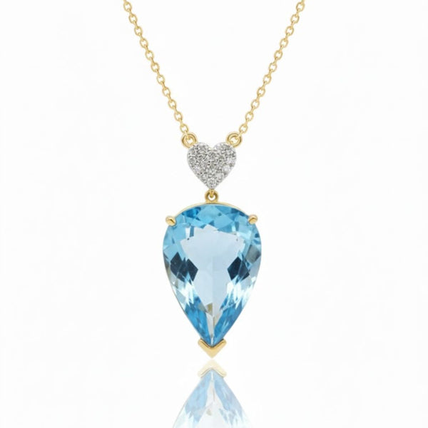 Pear-Cut Aquamarine Pendant with Diamond in Heart Shaped Pendent