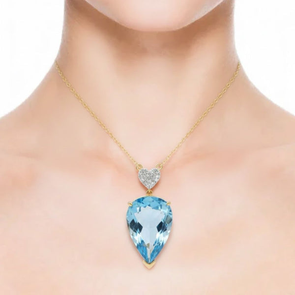 Pear-Cut Aquamarine Pendant with Diamond in Heart Shaped Pendent
