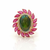 Rose Garden Gala Ring Green Opal and Ruby Bloom Statement Piece