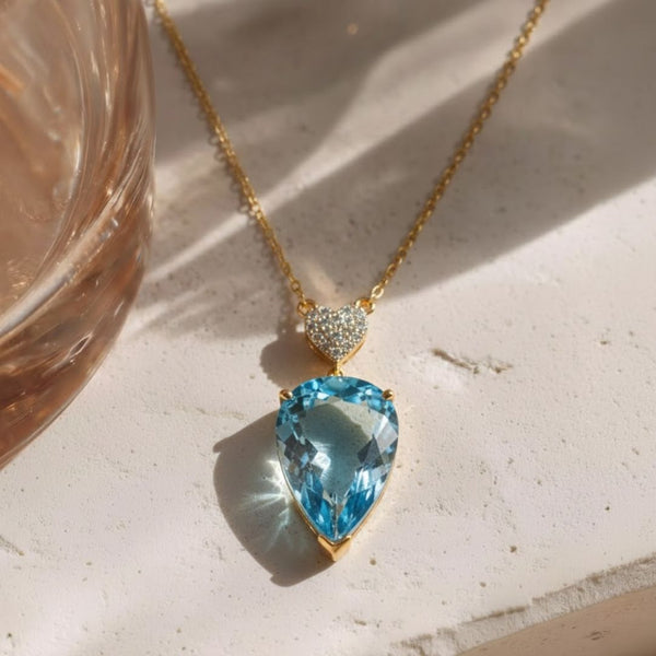 Pear-Cut Aquamarine Pendant with Diamond in Heart Shaped Pendent