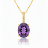 Oval-Cut Amethyst Solitaire Pendant in 14K Yellow Gold with Diamond-Set Bale