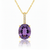 Oval-Cut Amethyst Solitaire Pendant in 14K Yellow Gold with Diamond-Set Bale