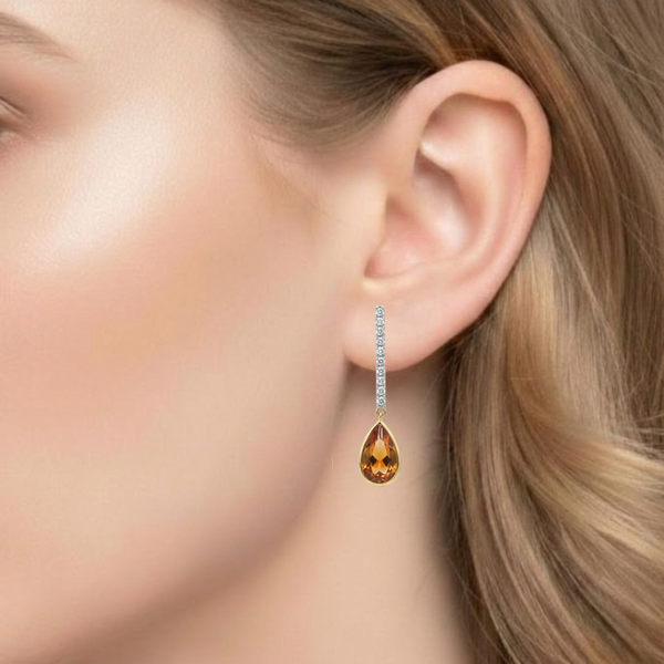 Luminous Citrine Solitaire Drops featuring Sleek Geometric Diamond Accents