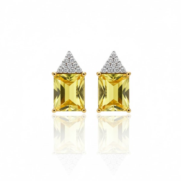 Lemon Topaz and Diamond Tapered Stud Earrings in 14K Gold