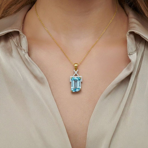 Emerald - Truncated Blue Topazin diamond Pendant