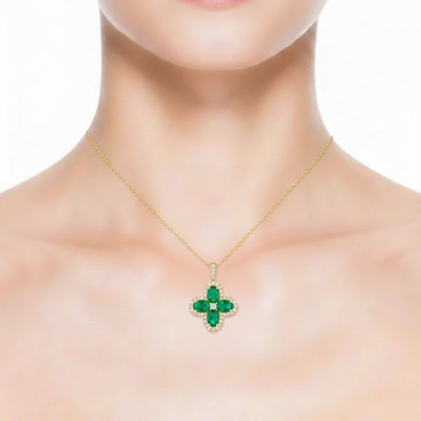 Diamond Framed Emerald Clover Pendant
