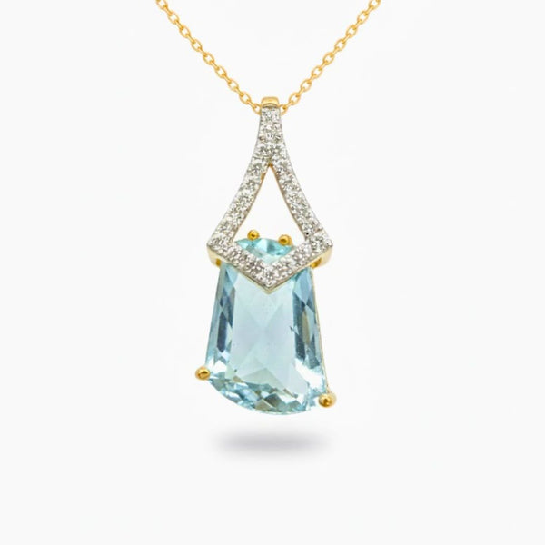 Radiant - Truncated Blue Topaz in diamond Accents Pendant