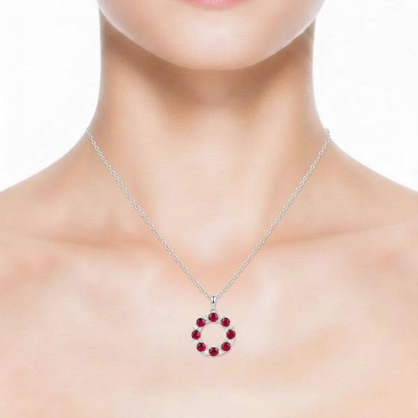 Natural Ruby Circlular Pendant with Diamond