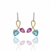 Blue Topaz Heart and Rhodolite Pear-Cut Drop Earrings in 14K Gold