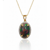 Natural Black Opal Cabochon Pendant with Brilliant Diamond Halo Pendent