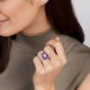 Radiant Cut Amethyst Solitaire Ring with Pear cut Diamonds