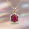 Hexagon - Shaped Ruby Halo Pendant